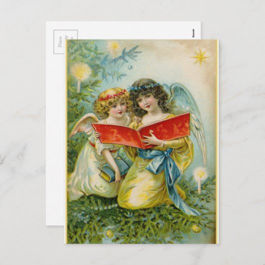 ヴィンテージクリスマス歌の天使 シーズンポストカード (正面/裏面)