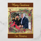 ヴィンテージクリスマス深紅色の写真フレームの箔 箔シーズンカード (正面)