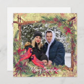 ヴィンテージクリスマス深紅色の写真フレーム シーズンカード (正面/裏面)