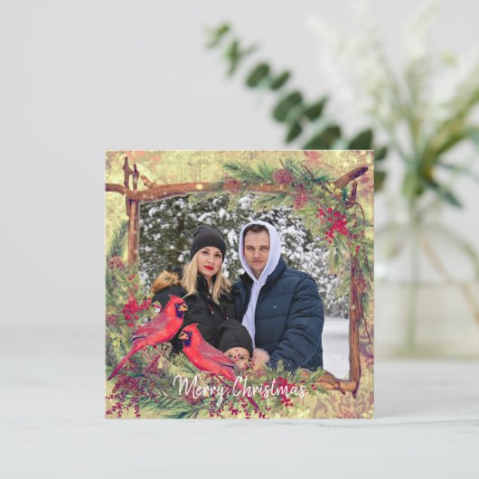 ヴィンテージクリスマス深紅色の写真フレーム シーズンカード (スタンド正面)