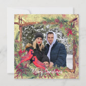 ヴィンテージクリスマス深紅色の写真フレーム シーズンカード (正面)