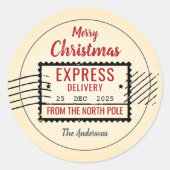 ヴィンテージクリスマス特別配送ステッカー ラウンドシール (正面)