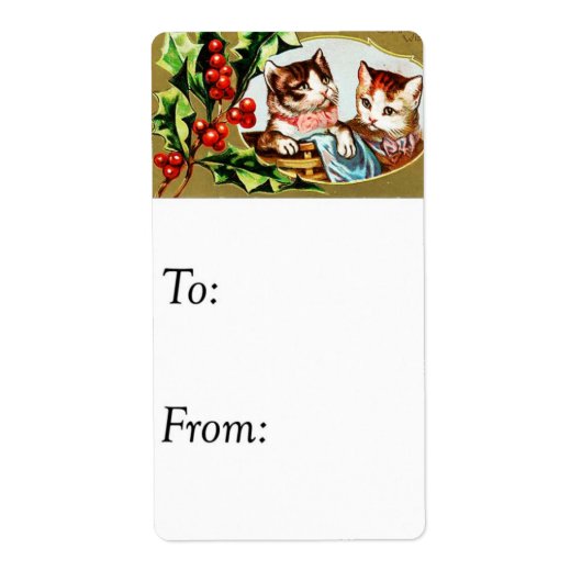 ヴィンテージクリスマス猫ちゃんギフトラベル ラベル (正面)