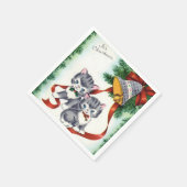 ヴィンテージクリスマス猫ちゃんホリデー紙ナプキン スタンダードカクテルナプキン (角)