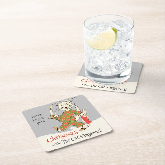 ヴィンテージクリスマス猫のパジャマCC1273 おもしろい スクエアペーパーコースター (インサイチュ)