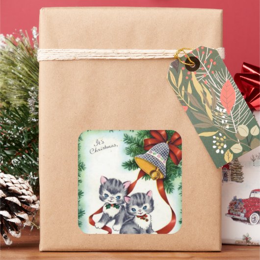 ヴィンテージクリスマス猫ホリデーシール スクエアシール (クリスマス)