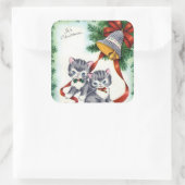ヴィンテージクリスマス猫ホリデーシール スクエアシール (バッグ)