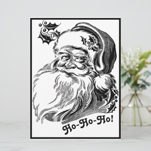 ヴィンテージクリスマス白黒サンタクロース顔 カード (スタンド正面)