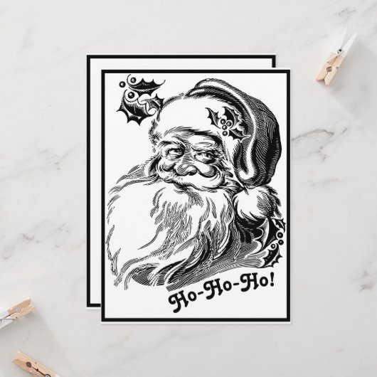 ヴィンテージクリスマス白黒サンタクロース顔 カード (正面/裏面インサイチュ)