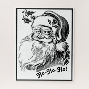 ヴィンテージクリスマス白黒サンタクロース顔 ジグソーパズル