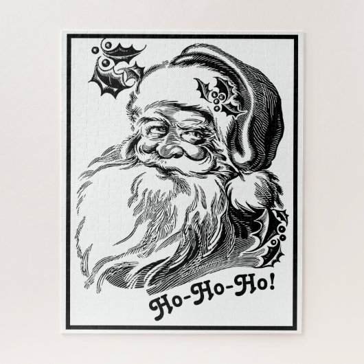 ヴィンテージクリスマス白黒サンタクロース顔 ジグソーパズル (縦)