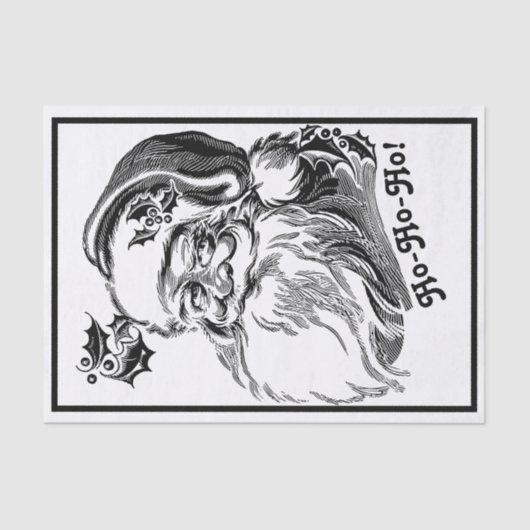 ヴィンテージクリスマス白黒サンタクロース顔 薄葉紙 (正面)