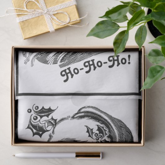 ヴィンテージクリスマス白黒サンタクロース顔 薄葉紙 (ギフト)