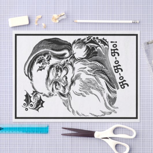 ヴィンテージクリスマス白黒サンタクロース顔 薄葉紙 (クラフト)