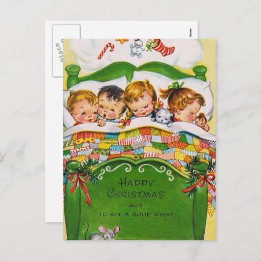 ヴィンテージクリスマス眠っている子供たち休日はがき シーズンポストカード (正面/裏面)