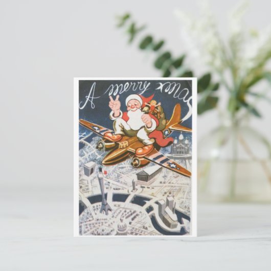 ヴィンテージクリスマス第2次世界大戦サンタオン飛行機 シーズンカード (スタンド正面)