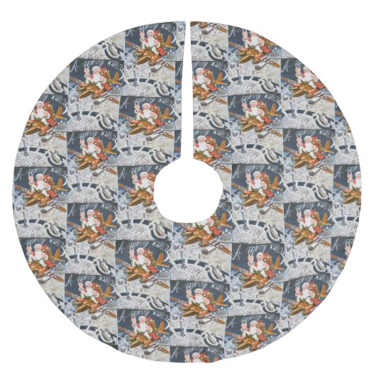 ヴィンテージクリスマス第2次世界大戦サンタオン飛行機 ブラッシュドポリエステルツリースカート (正面)