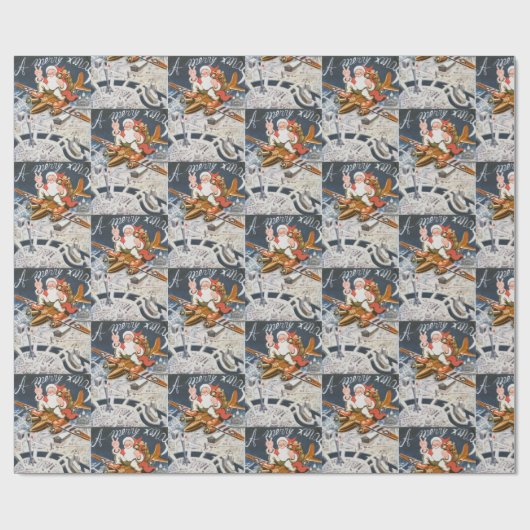 ヴィンテージクリスマス第2次世界大戦サンタオン飛行機 ラッピングペーパー (フラット)