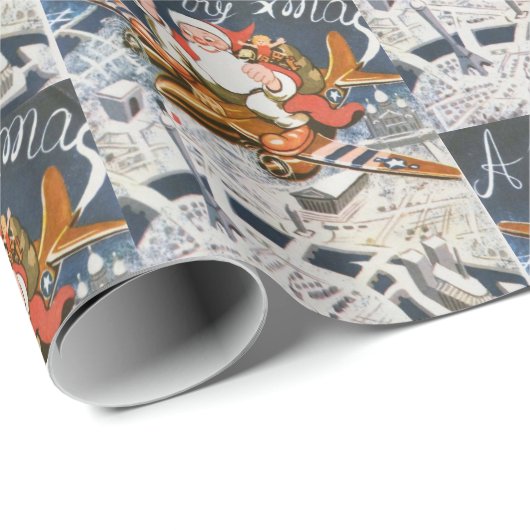 ヴィンテージクリスマス第2次世界大戦サンタオン飛行機 ラッピングペーパー (ロールコーナー)