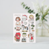 ヴィンテージクリスマス紙人形の再生はがき シーズンポストカード (スタンド正面)