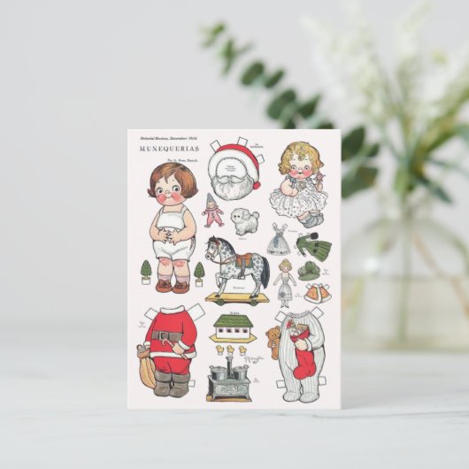 ヴィンテージクリスマス紙人形の再生はがき シーズンポストカード (スタンド正面)