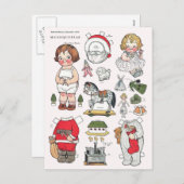 ヴィンテージクリスマス紙人形の再生はがき シーズンポストカード (正面/裏面)