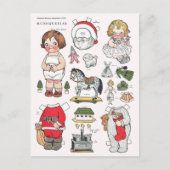 ヴィンテージクリスマス紙人形の再生はがき シーズンポストカード (正面)