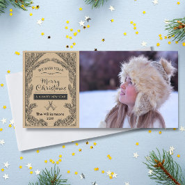 ヴィンテージクリスマス素朴パインブランチホリデーフォト シーズンカード