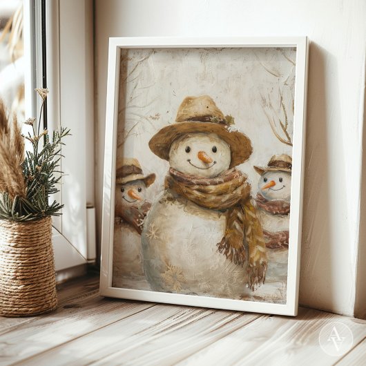 ヴィンテージクリスマス絵を描雪だるまの素朴クリスマス ポスター