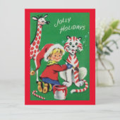 ヴィンテージクリスマス絵画ガール動物園の動物 シーズンカード (スタンド正面)