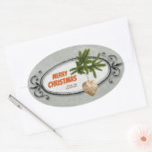 ヴィンテージクリスマス装飾フレームハートCC0941 楕円形シール (封筒)