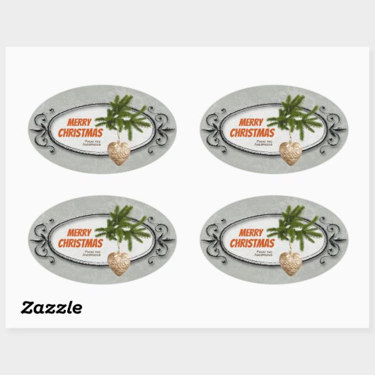 ヴィンテージクリスマス装飾フレームハートCC0941 楕円形シール (シート)