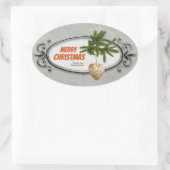 ヴィンテージクリスマス装飾フレームハートCC0941 楕円形シール (バッグ)