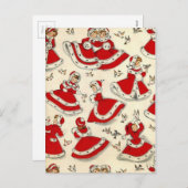 ヴィンテージクリスマス踊りガールズ シーズンポストカード (正面/裏面)