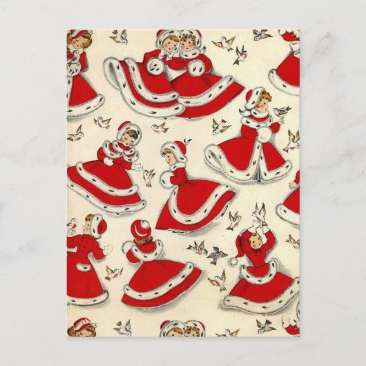 ヴィンテージクリスマス踊りガールズ シーズンポストカード (正面)