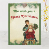 ヴィンテージクリスマス遊の子供の松コーンボー カード (黄色い花)