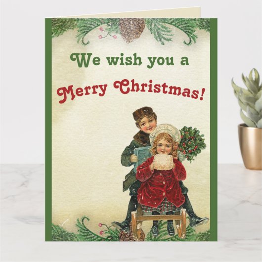 ヴィンテージクリスマス遊の子供の松コーンボー カード (小さな植物)