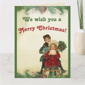 ヴィンテージクリスマス遊の子供の松コーンボー カード (正面)