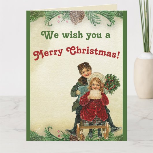 ヴィンテージクリスマス遊の子供の松コーンボー カード (正面)