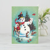 ヴィンテージクリスマス遊雪だるまと動物 シーズンカード (スタンド正面)