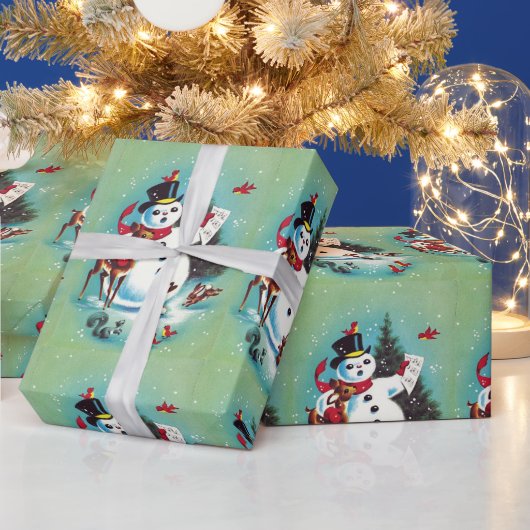 ヴィンテージクリスマス遊雪だるまと動物 ラッピングペーパー (クリスマス)