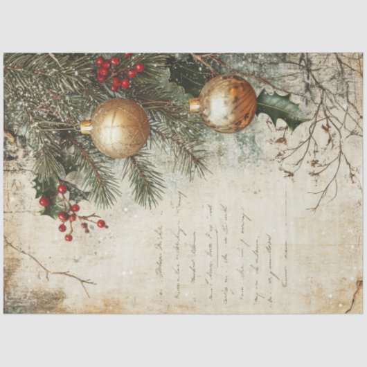 ヴィンテージクリスマス金ゴールドのボーブルズホリーベリー 薄葉紙 (正面)