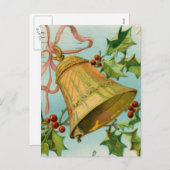 ヴィンテージクリスマス金ゴールドベル シーズンポストカード (正面/裏面)