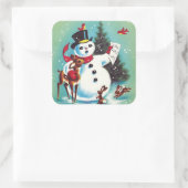 ヴィンテージクリスマス雪だるまが動物たちと戯れる スクエアシール (バッグ)