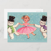 ヴィンテージクリスマス雪だるまと天使 シーズンポストカード (正面/裏面)