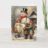 ヴィンテージクリスマス雪だるまと子供 シーズンカード (正面)