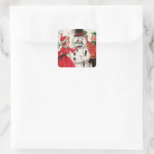 ヴィンテージクリスマス雪だるまと家族 スクエアシール (バッグ)