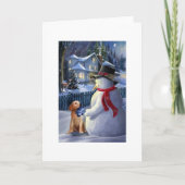 ヴィンテージクリスマス雪だるまと犬 シーズンカード (正面)