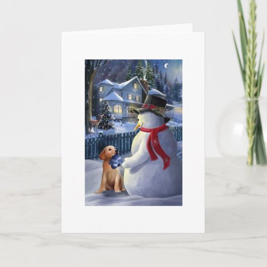 ヴィンテージクリスマス雪だるまと犬 シーズンカード (正面)
