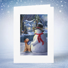 ヴィンテージクリスマス雪だるまと犬 シーズンカード